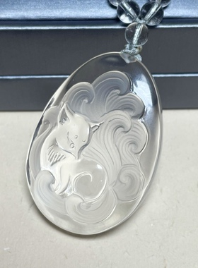 天然白水晶九尾狐吊坠桃花饰品水晶小狐狸萌狐凤九项链挂件男女款