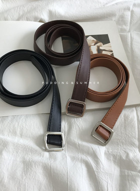 新款柔软银色方扣流行牛仔风皮带