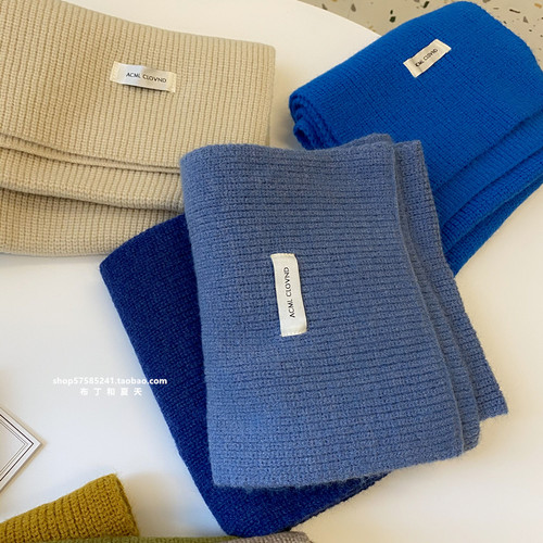 原版神仙藤井树雾霾蓝纯色围巾显白毛线围脖冬天新款情侣男女款 - 图0