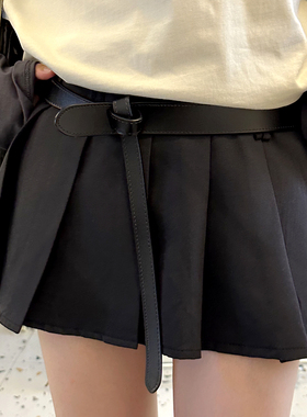 腰带装饰二层牛皮女士显瘦黑色