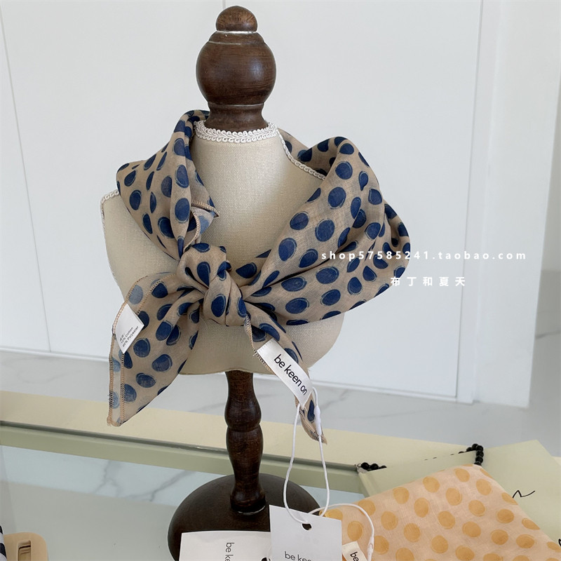 圆点轻薄透气小方巾波点装饰领巾春夏秋季护颈围巾女士头巾百搭新