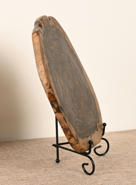 黑柿木侘寂风原木山水画纹摆件