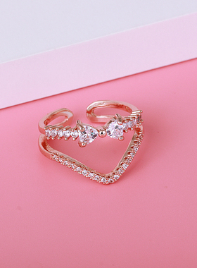 微镶蝴蝶结开口可调节戒指