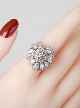高档会动的水晶花食指女夸张戒指