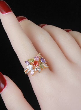 时尚清新五彩锆石食指戒