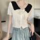 French Sweet Versatile Bow Contrast Knitted Sweater for Women