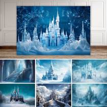 Snow Castle Theme Winter Snow View Christmas Background Cloth Princess Writing True Photography Children Birthday Scene Arrangement