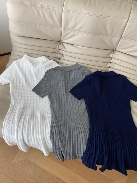 Shenzhen niche design 25 women's summer new style lapel contrasting color war horse embroidery short-sleeved knitted dress with soft fabric