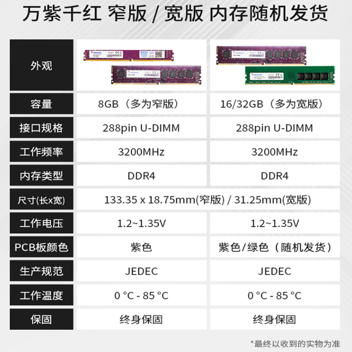 AData/威刚 万紫千红 DDR4 8G 3200 16G 32G台式机电脑内存条XPG - 图2