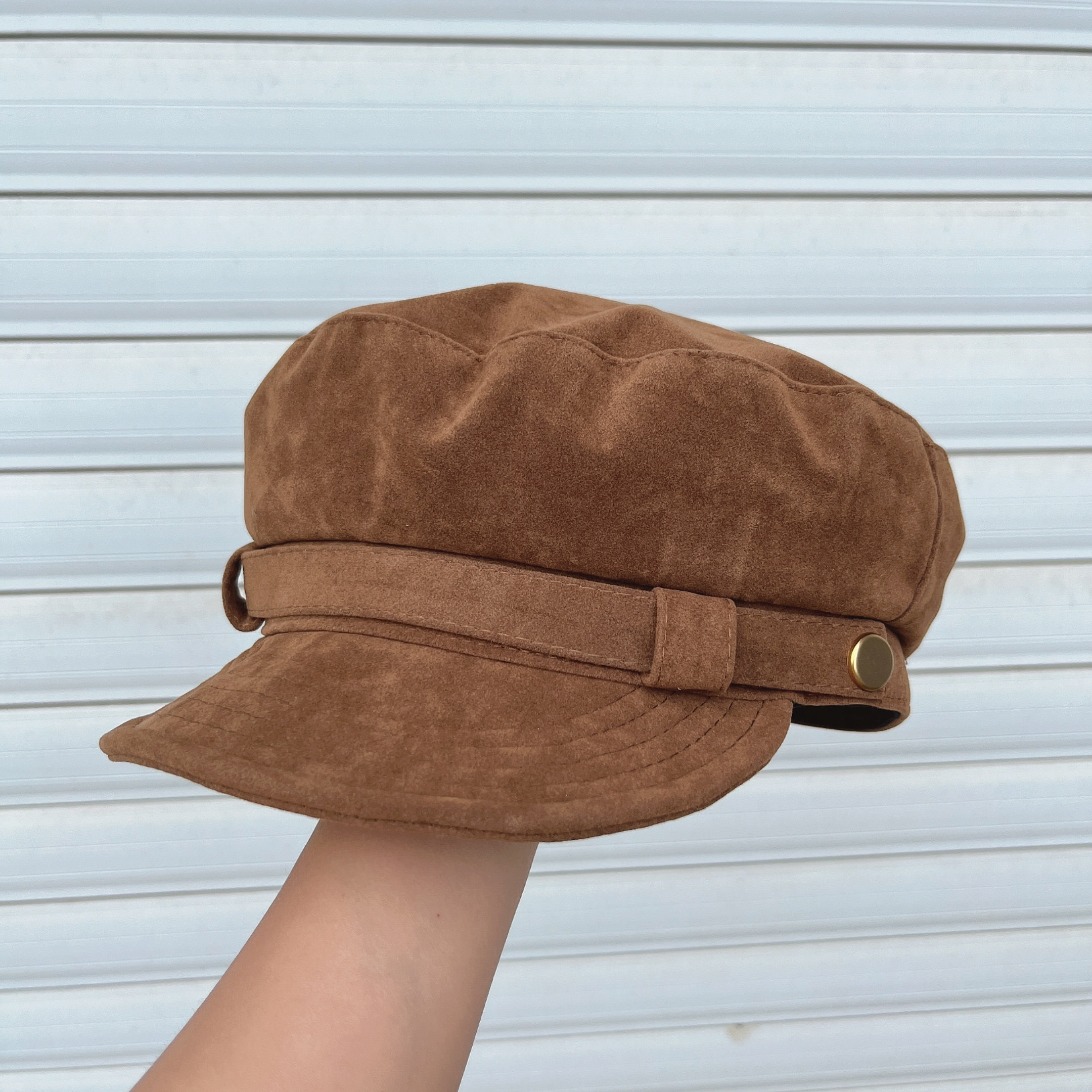 秋冬法式麂皮绒平顶八角帽复古海军风高级感画家帽可卷帽檐报童帽,淘宝优惠券,粉丝福利购,淘宝优惠卷
