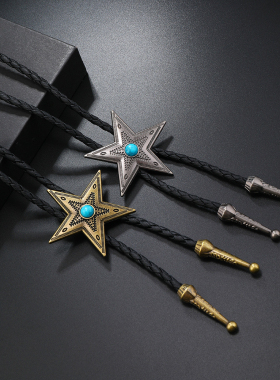 一绳多用民族风五角星项链个性复古黑绳皮革编织星星辣妹腰带腰链