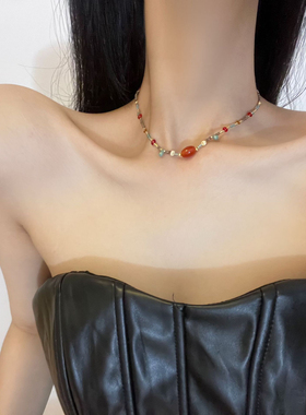 partyme手工锁骨链复古串珠设计感小众项链女新中式流苏配饰