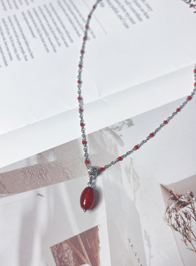 网红同款红色显白吊坠滴釉细链条百搭吊坠滴釉细链条项链串珠小众