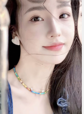 彩虹项链手工串珠锁骨链