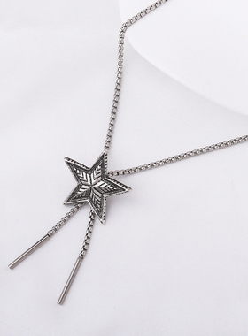 网红Y形项链显脸小可抽拉长款立体五角星情侣星星男女同款锁骨链