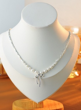 名媛小香风蝴蝶结吊坠仿珍珠项链女轻奢小众高级感颈链锁骨链网红