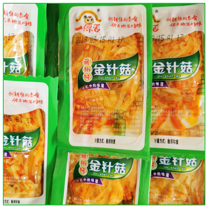 一碟香金针菇500g红油金针菇香辣味炸椒味金针菇小袋即食零食 - 图0