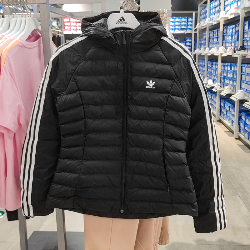 阿迪达斯女棉服三叶草棉衣冬季保暖运动服防风连帽外套正品ED4785