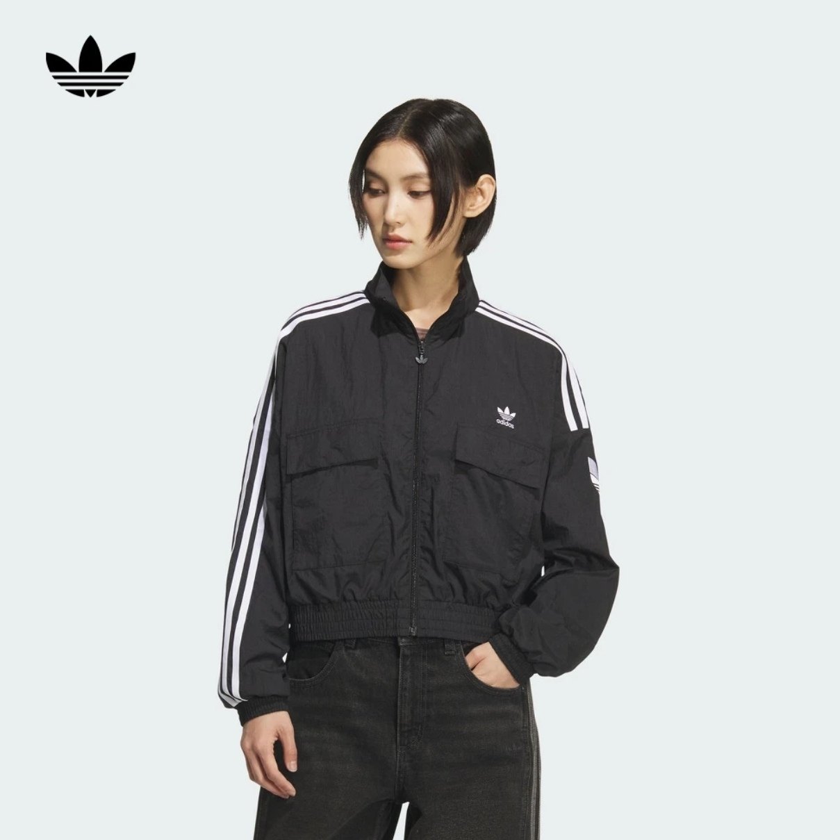 Adidas/阿迪达斯正品三叶草女士休闲短款条纹梭织运动外套KG8512,淘宝优惠券,粉丝福利购,淘宝优惠卷