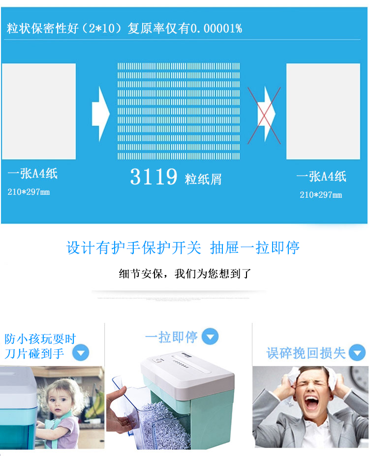 安锐五级保密桌面抽屉办公家用粒状电动碎纸机文件粉碎机碎2毫米-图2
