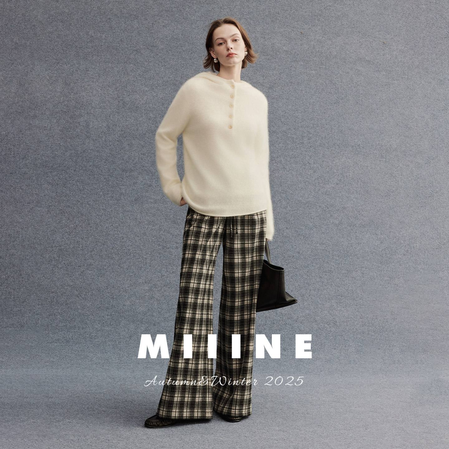 Miiine羊绒羊毛拉绒连帽毛衣 亨利领微阔版型质感连帽慵懒针织衫 - 图2