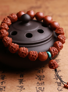 精工龙纹桃核达摩把玩佛珠手链
