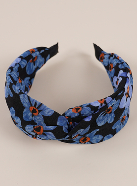 交叉宽边时尚雪纺印大花朵布艺头饰发卡发箍hair hoop hair band