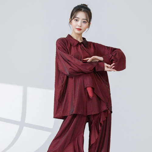 GTD现代舞服装女清水蓝飘逸宽松衬衫式演出练功服侧飘片爵士衬衣 - 图0