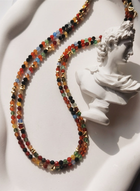 “彩色多瑙河”绚丽多宝玛瑙项链小众轻奢复古风欧美颈链送人礼物