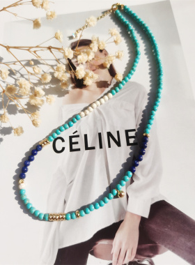 2023球面青金石项链  高瓷蓝松气质小众设计感复古锁骨链