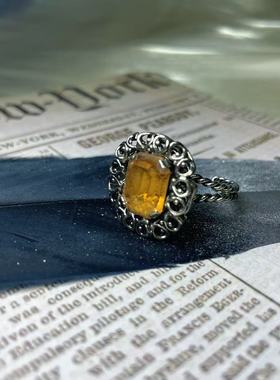 【BW中古】中古Austria打标款精美黄水晶老银开口戒