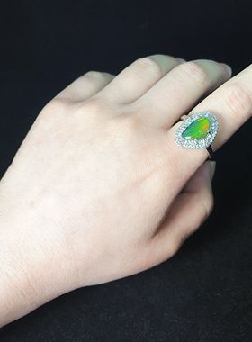 【BW宝石】黑欧珀原石开口戒指，火彩在黑欧珀中属于no.1了