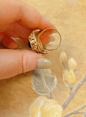 【BW古董】无标佛罗伦萨黄水戒指，开口戒