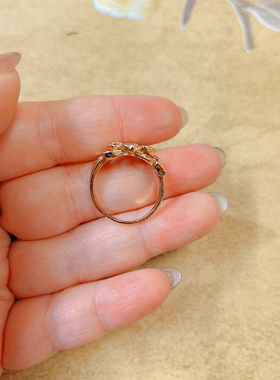 【BW中古】中古浓金点钻四叶草戒指，指围18-19