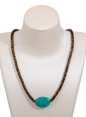 【BW宝石】度假风虎眼石配绿松项链