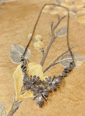 【BW古董】老银款镶嵌钻石项链，难得收的一条，带上很美很有韵味