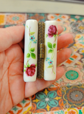 【BW中古】瓷制浮雕玫瑰花小首饰盒，非常难得，绝美