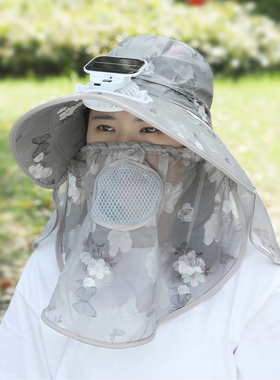 女夏季大檐数显太阳能充电风扇帽