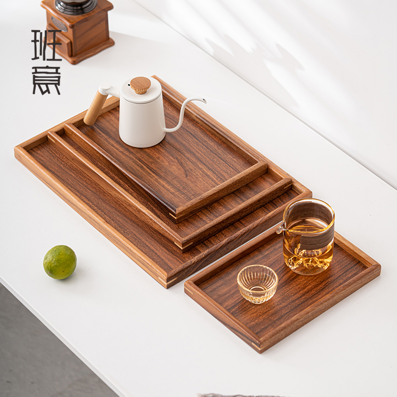 胡桃木质托盘长方形茶具水果盘日式家用放茶杯子茶盘北欧风木盘子 - 图0