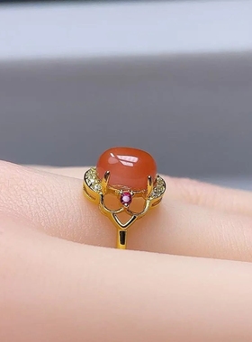 冰飘南红戒指川料南红时尚戒指