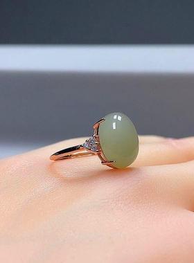 S925镶嵌戒指女款精致满天星时尚女玉戒指轻奢玉石指环包邮10*14