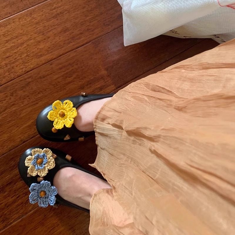 7.9日新品鞋大师2025夏季珠子真皮拼色花朵浅口平底小单鞋女,淘宝优惠券,粉丝福利购,淘宝优惠卷