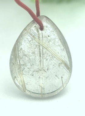 金梭织锦～天然老料钛晶水晶原石打磨吊坠挂件一物一图A50-96