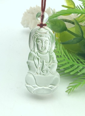 净瓶福安～天然老料白水晶抱瓶观音吊坠挂件一物一图A50-90