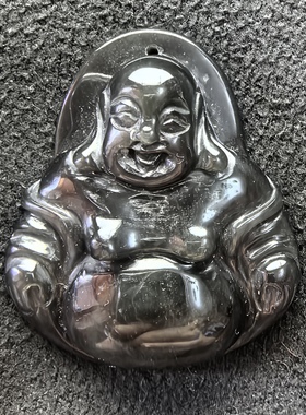 天然黑曜石水晶弥勒佛吊坠挂坠男女款猴羊龙护身符一物一图A33