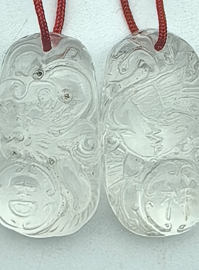 龙凤呈祥～22年老店纯天然东海老料白水晶龙凤牌(对)实物拍A55-81