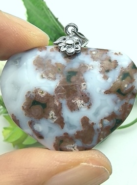 天然水晶玛瑙爱心心形925银扣吊坠男女挂坠一物一图A43-48