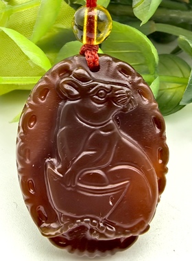 鼠来宝～天然红玉髓生肖鼠吊坠挂件护身符一物一图A45-93