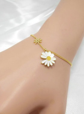 小雏菊钛钢镀金花朵耳钉锁骨链