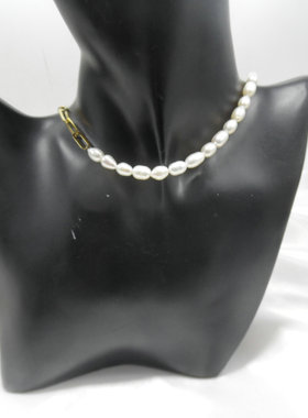 choker法式链条拼接性感淡水珍珠